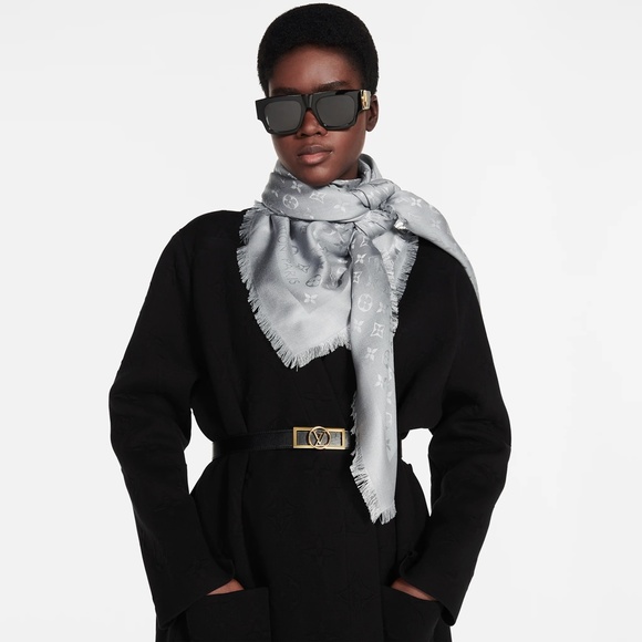 Louis Vuitton Grey LV Monogram Silk/Wool Blanket Shawl Scarf - Picture 1 of 5